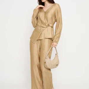 madame tie knot top and straight bottoms golden yellow co ord set