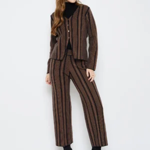 madame striped three piece brown co ord set