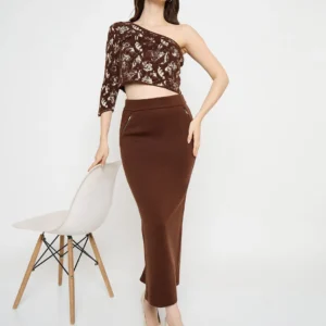 madame printed top and maxi skirt brown co ord set